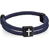 TempBeau Braided Men Rope Cross Bracelet - Adjustable Tree of Life Cord Surfing Bracelet, Handmade Nautical Navy Marine String Bracelet with Metal Knot, Easter Women Bracelets Gifts