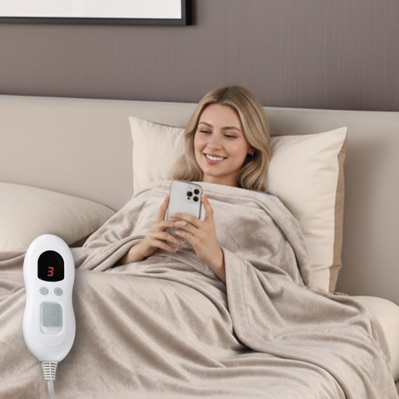 Photo 1 of Yosamio Heated Blanket Electric Throw 60"x84", 8lbs Thick Flannel Heating Blanket, 6 Heat Levels & 9 Hours Auto Off, Machine Washable Overheated Protection Electric Quilt for Couch, Bed, Sofa (Khaki)