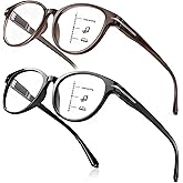 SKYOLUY 2 PCS Distinctive Progressive Multifocus Reading Glasses Women, Retro Round Frame Anti Blue Light/Eye Fatigue Computer Readers, Vintage Lady No-Line Multifocal Eyeglasses (Black&Brown, 2.5x)