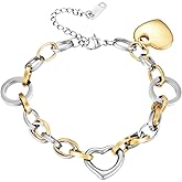 Emibele Heart Charm Bracelet for Women, Bible Verse Bracelet Stainless Steel 18K Gold Plated Bracelet Love Pendant Link Chain OT Clasp, Birthday Christmas Jewelry Gift for Mother Her