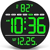 WallarGe Electric Large Digital Wall Clock with LED Display | PLUG IN clock with Temperature, Auto DST, Date and Day, 5-Level Brightness for Office, Bedroom, Classroom, Living Room