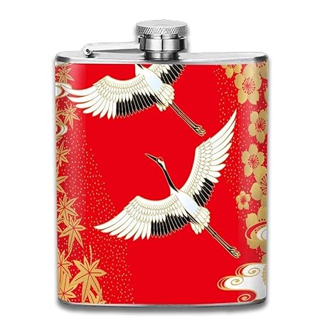 Gxdchfj Cranes and Cherry and Maple Portable Stainless Steel Flagon Brandy Wine Pot