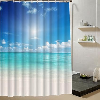 180x180cm Polyester Fabric Shower Curtain Beach Theme Drape For