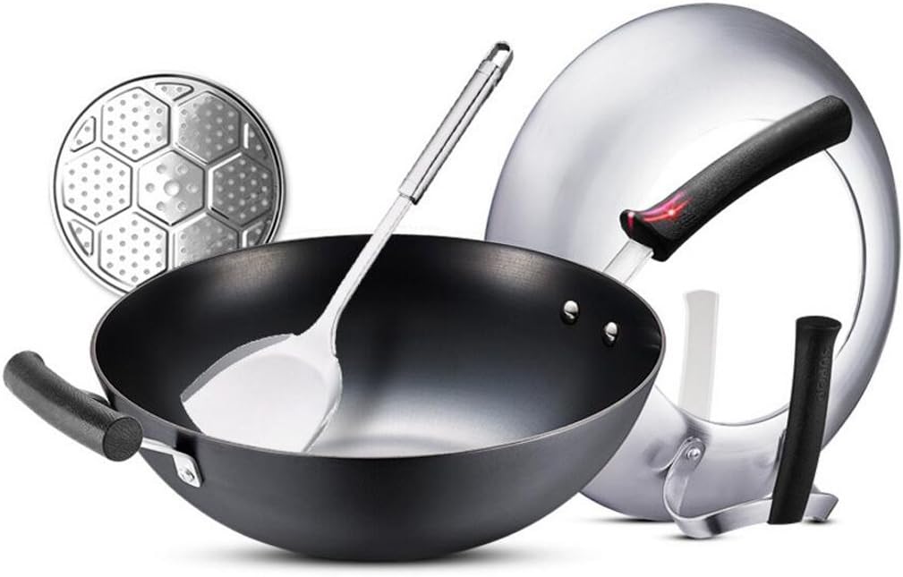 Wok LINGZHIGAN Professional Chef Cookware Does Not Rust No Coating Cast Iron Pan Caliber 32m 13 In Black