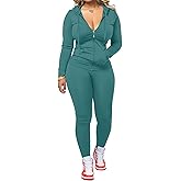 AUXDIO Women 2 Piece Outfits Casual Workout Sets Bodycon Tracksuit Zip Up Long Sleeve Hoodle Jacket Jogger Pants Set