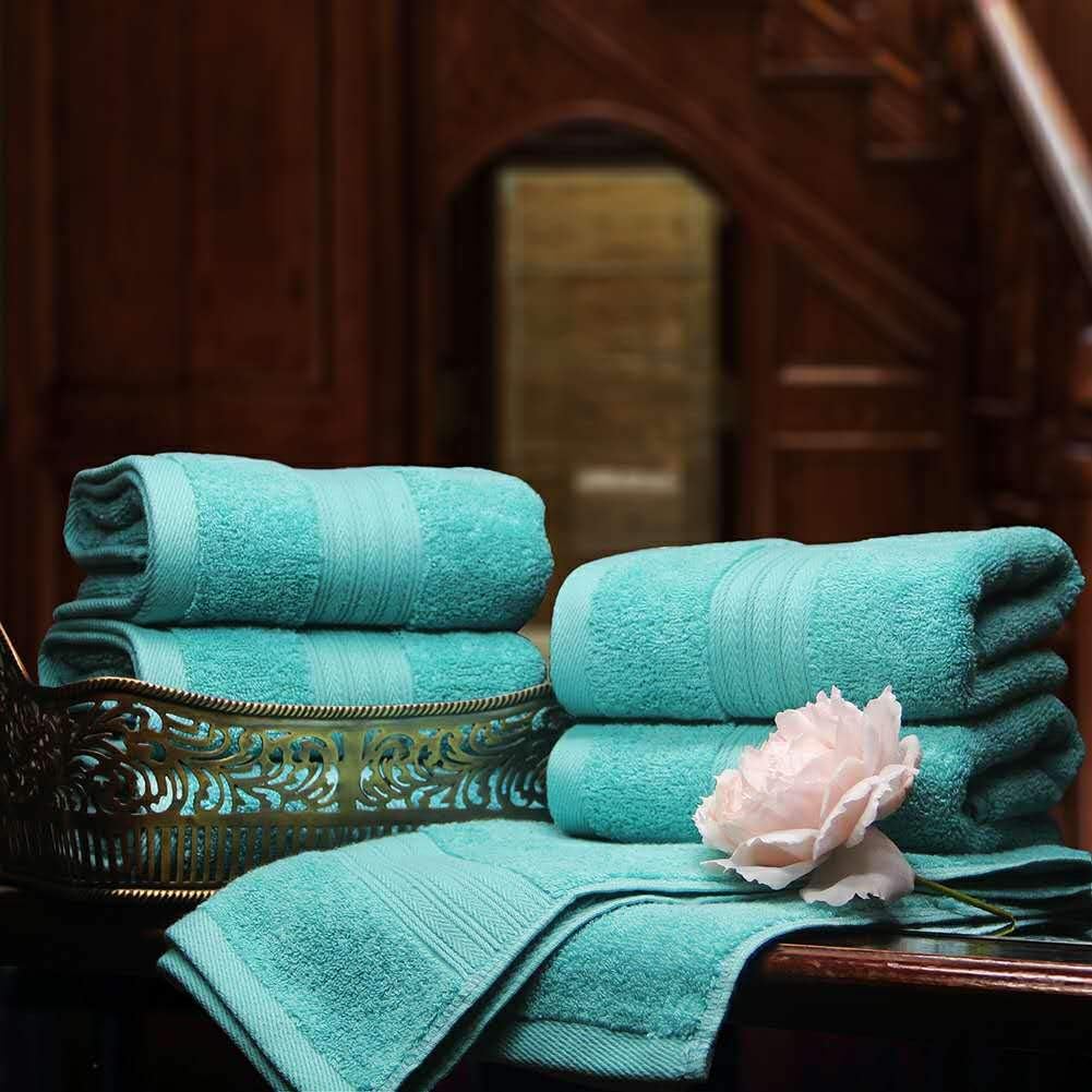 Lightwind 6 Pack Premium Fade-Resistant Cotton Hand Towels, Lint Free 16 X 28 Inches Hand Towel Set, Highly Absorbent and Durable Spa & Hotel Quality Towels, Turquoise Blue: Kitchen & Dining