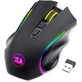 Redragon M602 Griffin RGB Gaming Mouse, Tri-Mode 2.4G/USB-C/Bluetooth Mouse Gaming, RGB Spectrum Backlit Ergonomic Mouse with 7 Programmable Backlight Modes up to 8000 DPI for Win PC Gamers (Wireless)