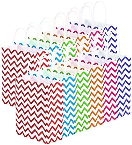 JUSUNG 12Pcs Ripple Color Paper Party Bags with Handles Kraft Party Bag Medium Gift Bag for Birthday Tea Party Wedding Party