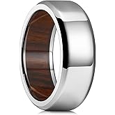 King Will 8mm Silver Black Titanium Ring Inlaid Wood Inner Hole Wedding Band for Men High Polished Beveled Edge Comfort Fit Size 7-14
