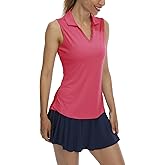 LastFor1 Women's Sleeveless Polo Golf Shirts Quick Dry 50+ UV Protection V-Neck with Collar Lightweight Tennis Tank Tops