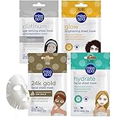 MISS SPA Face Mask Skin Care, Facial Sheet Mask for Women, Hydrating Moisturizing Skin Care Products, Anti-aging Face Mask, Dermatologsit Tested, 4 Pack (Hydrate, 24K Gold, Glow, Platinum Sheet Mask)