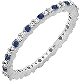 Dazzlingrock Collection Round Blue Sapphire & White Diamond Eternity Wedding Band for Women in Solid Gold