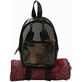 OTW Anti-Theft Black Clear Transparent Small Mini Backpack Convertible Straps Crossbody for Raves Stadium Festival Concert (Mini w Strap - Black)