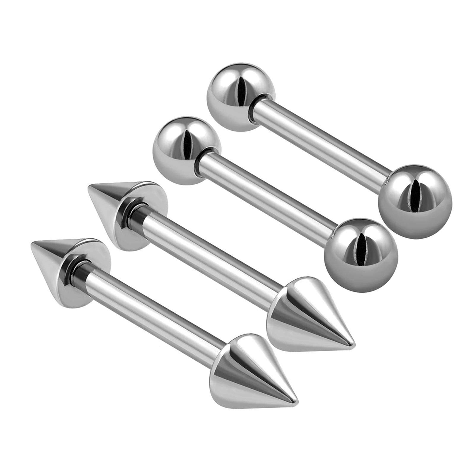 KJM FASHION 4PCS Surgical Steel Barbell Earrings 16 gauge 5/16 8mm 3mm Ball Spike Tragus Conch Rim Eyebrow Piercing Jewellery 0771