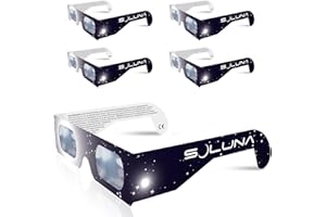 Soluna Solar Eclipse Glasses - CE and ISO Certified Safe Shades for Direct Sun Viewing - Made in the USA (5 Pack) - Lunettes 