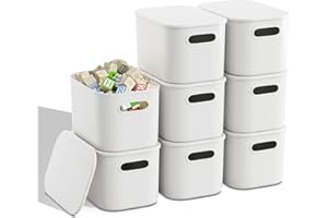 MSHOMELY 8 Packs Plastic Storage bins with Lid White Storage Containers with Lids Stackable Containers for Organizing Storage Box with Handle, Cube Storage Bins for Shelves, 9.84x7.1x6.3 inch