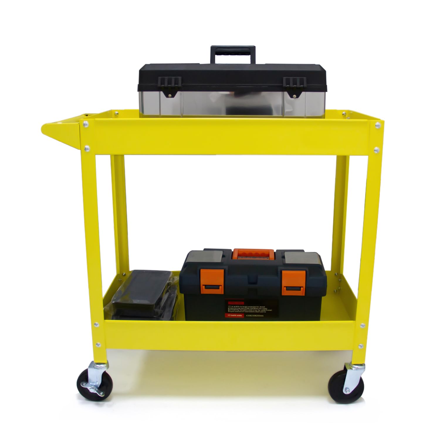 Photo 1 of HPDMC 30in Large Steel Service Cart - Yellow - Utility Carts with Wheels - 2 Shelf - Metal - 300 lbs Capacity - Shop Rolling Tool Carts