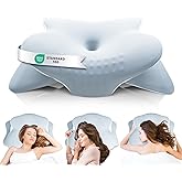 Cervical Neck Pillow for Sleeping - Ergonomically Designed Memory Foam Pillows for Neck Pain Relief, Side Sleeper Pillow for Neck Pain with Washable Cooling Cover for Side and Back Sleepers(Blue)