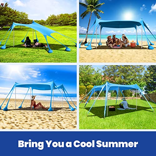 Dsocool Beach Tent Shade Canopy Portable Anti-Wind UPF50+ Protection, 8 Sandbags, 4 Stability Aluminum Poles, Foldable Outdoor Sun Tent for Sand, Camping, Fishing Essentials