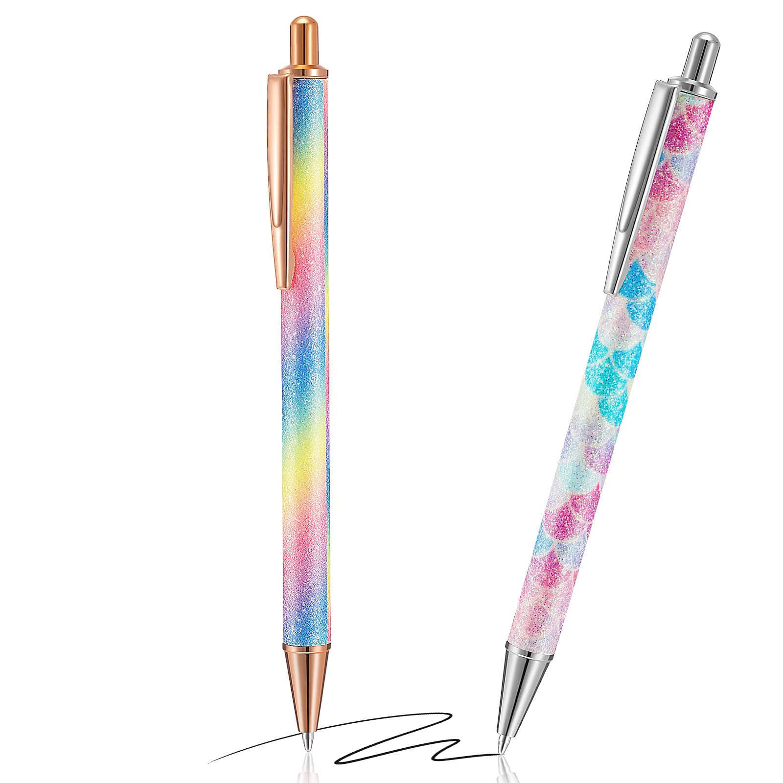 Sinmoe 2 Pcs Ballpoint Pens Glitter Click Ball Pens Christmas Gifts Cute Pen for Women Bling Funky Pens Easy Writing Pens Metal Retractable Pen Black Ink Medium Point Pens 1mm for School and Office