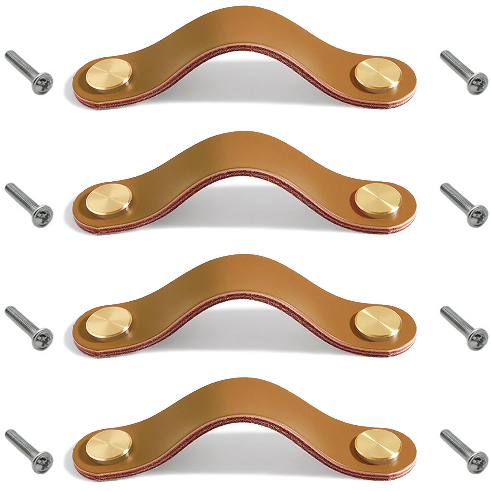 Lawen Creative 4 Set Leather Furniture Handles, Leather Knob Cabinet Handle Knobs, Light Brown, Double Hole