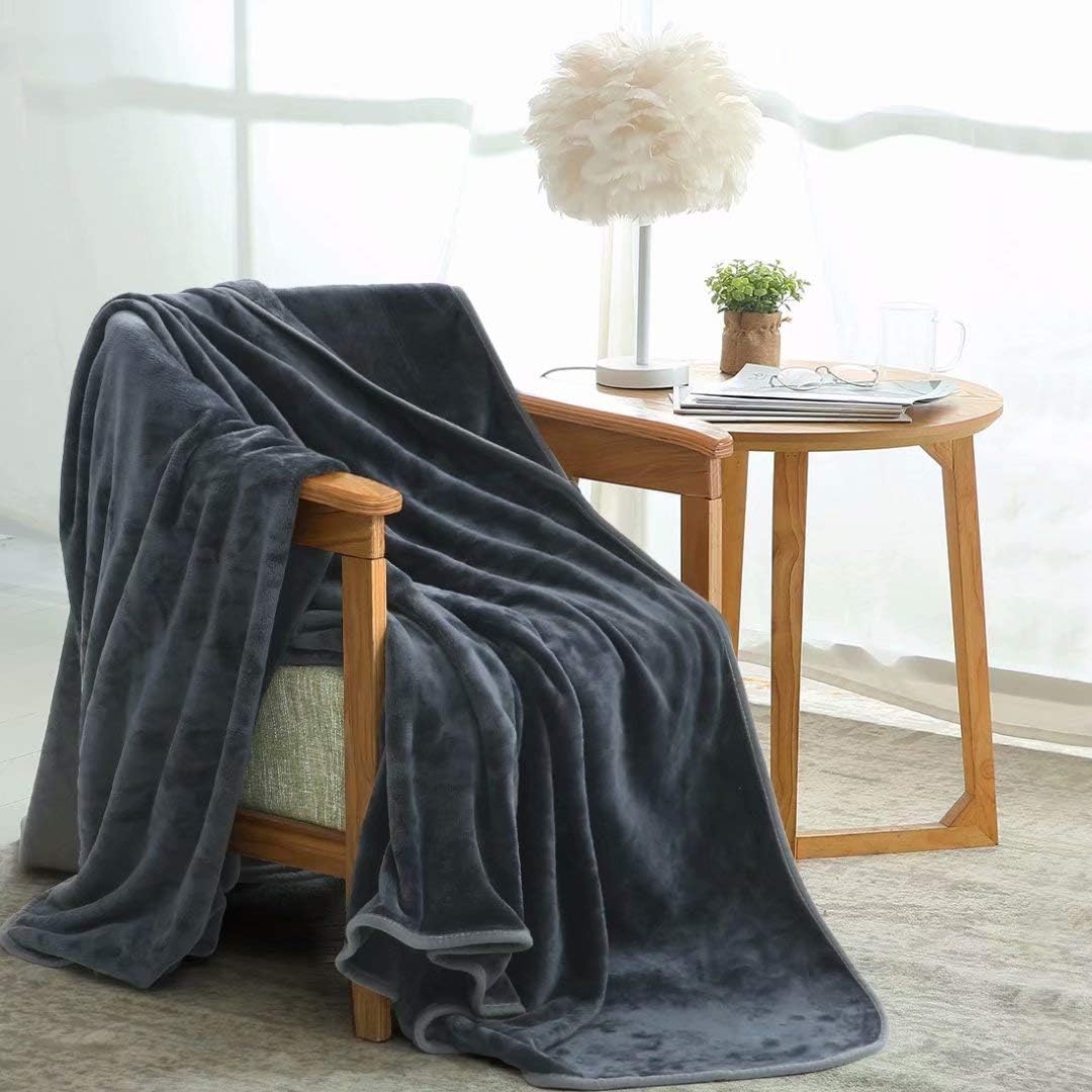 COTTONHOUSE Fleece Blanket Queen Size Super Soft Cozy Lightweight Throw Blankets for All Season, Warm Breathable Microfiber Plush Blanket for Couch Sofa Bed (90x90 Inches, Dark Grey): Home & Kitchen