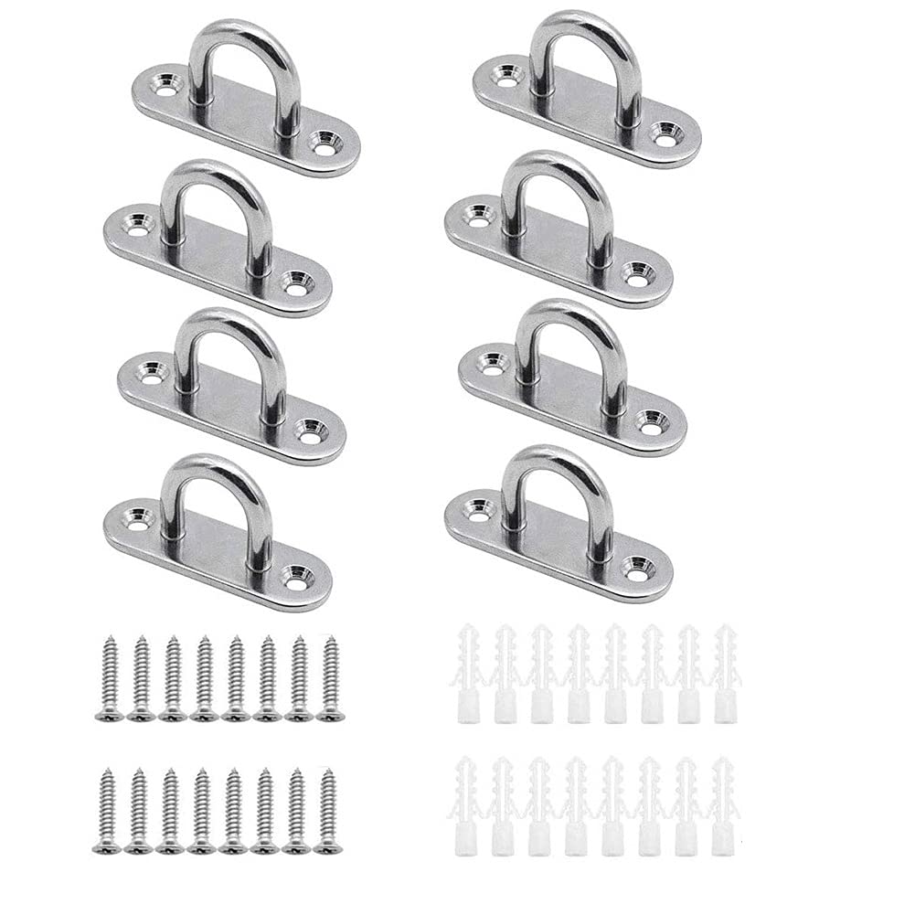 ANSIEDIO HOMPER 6 Pieces 5mm Stainless Steel Oval Pad Eye Plate Marine Hardware Staple Hook Loop With Screws and Plastic Plugs