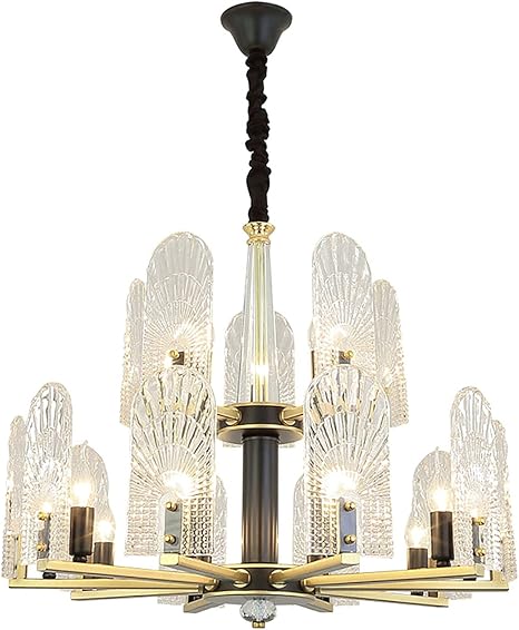 Amazon Co Jp クリスタル シャンデリア 軽快 リビングルーム レストラン 寝室 灯 シンプル 家庭 シーリングライト ブラックゴールド 15ライト ホーム キッチン