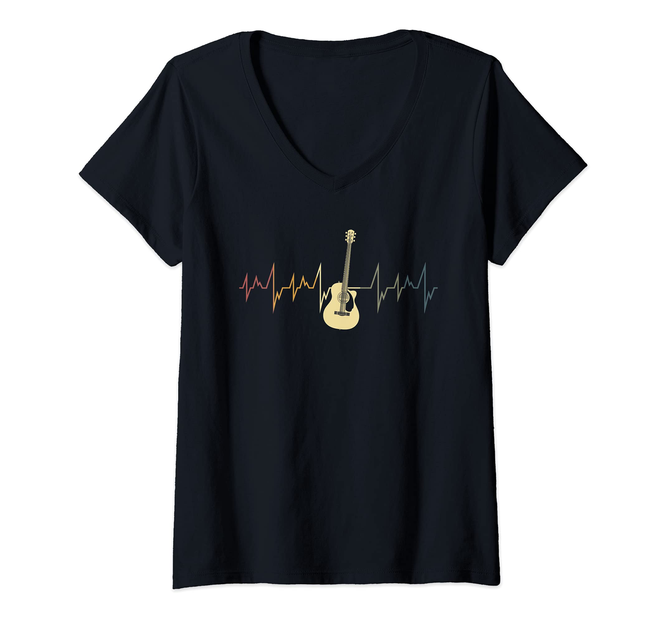 Womens Guitarist Heartbeat Guitar Player Musician Acoustic Guitar V-Neck T-Shirt