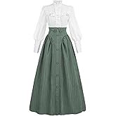 LTAKK Victorian Dress for Women Edwardian Renaissance Costume Medieval Vintage 1800s Blouse Dresses 2 Piece