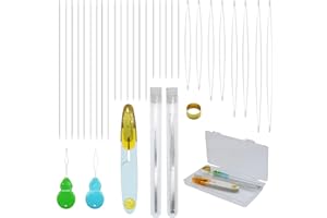 KEEPSWEAT 32 Pcs Beading Needles Set,Include 20 Pcs Beading Needles for Jewelry Making/8 Pcs Big Eye Beading Needles for Seed Beads/Needle Threaders,Bead Threader/Thimble/Yarn Scissors with Storage Box