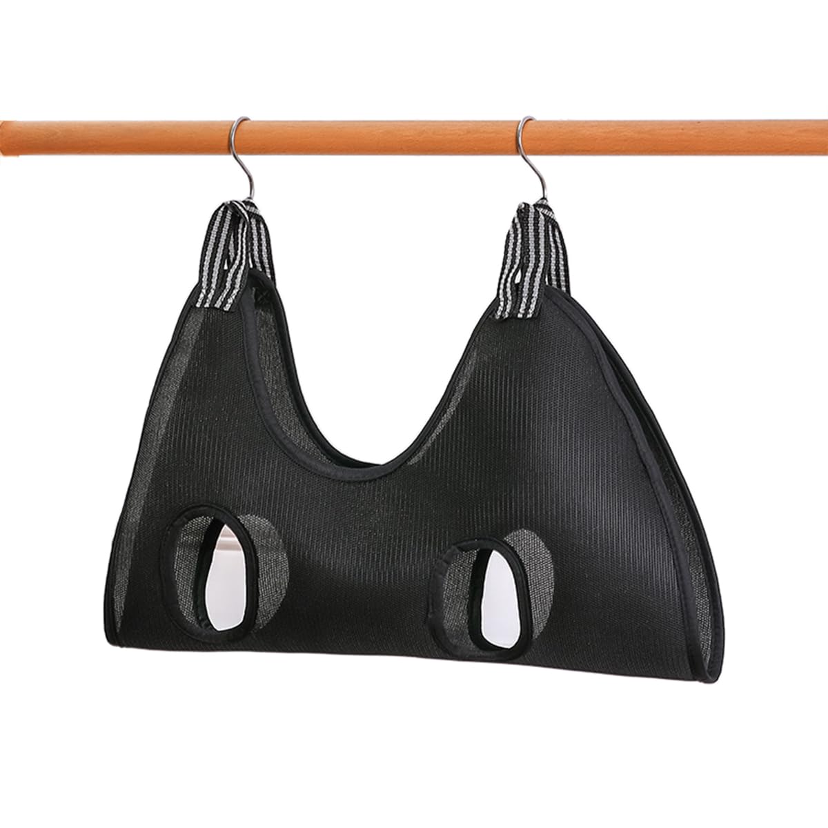 Qrity 1 Piece Cat Grooming Bag, Pet Nail Trimming Harness, Pet Grooming Sling Helper with 2 Hooks, Breathable Grooming Harness Hanging for Dog & Cat Trim Nails and Bath Grooming, Black, M