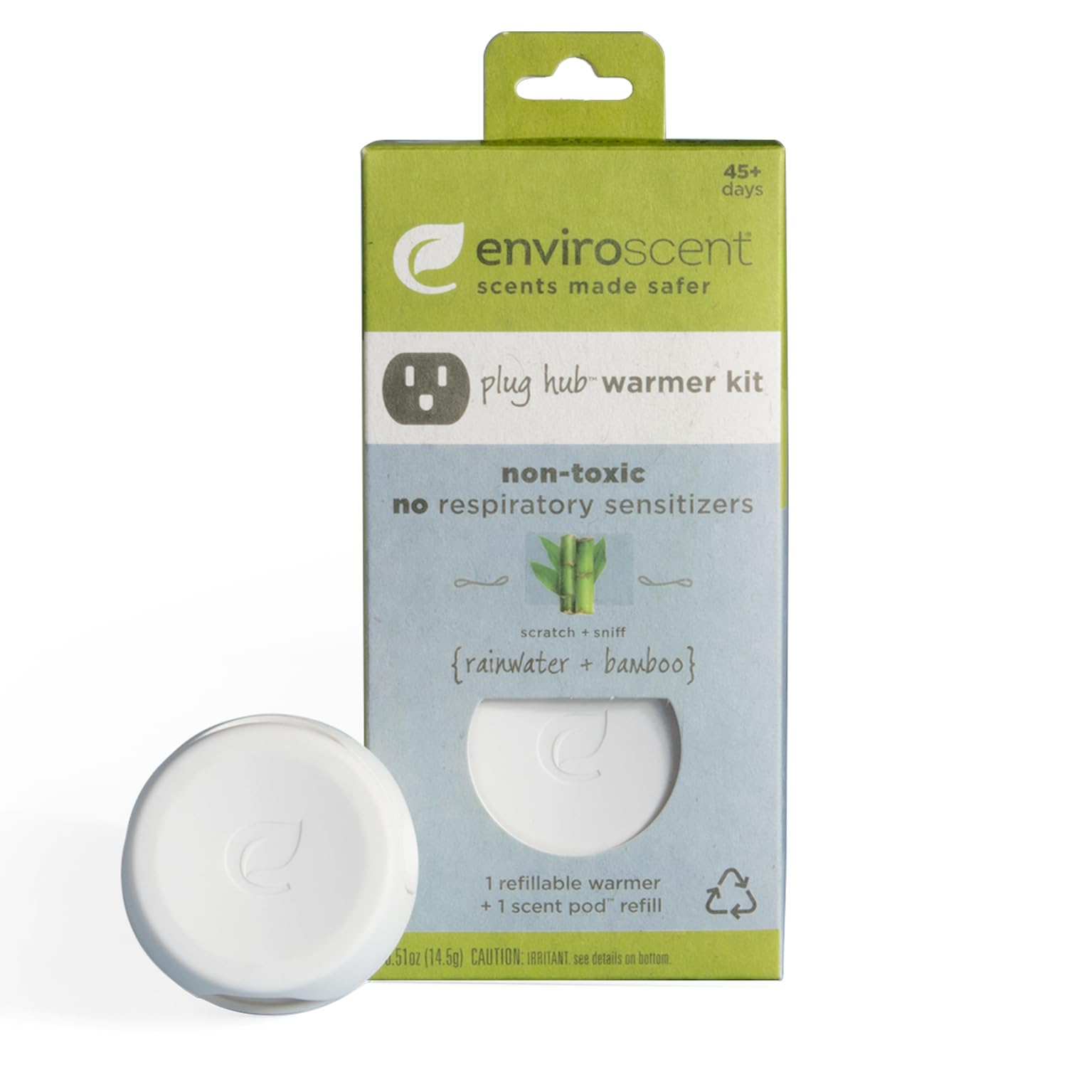Enviroscent Non Toxic Air Freshener Plug-in Home Fragrance Last 45+ Days | Kit includes 1 Refillable Plug In Warmer & 1 Scent Refill (Rainwater & Bamboo)