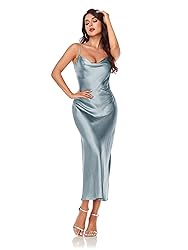 Women's Spaghetti Strap Midi Satin Silk Dresses