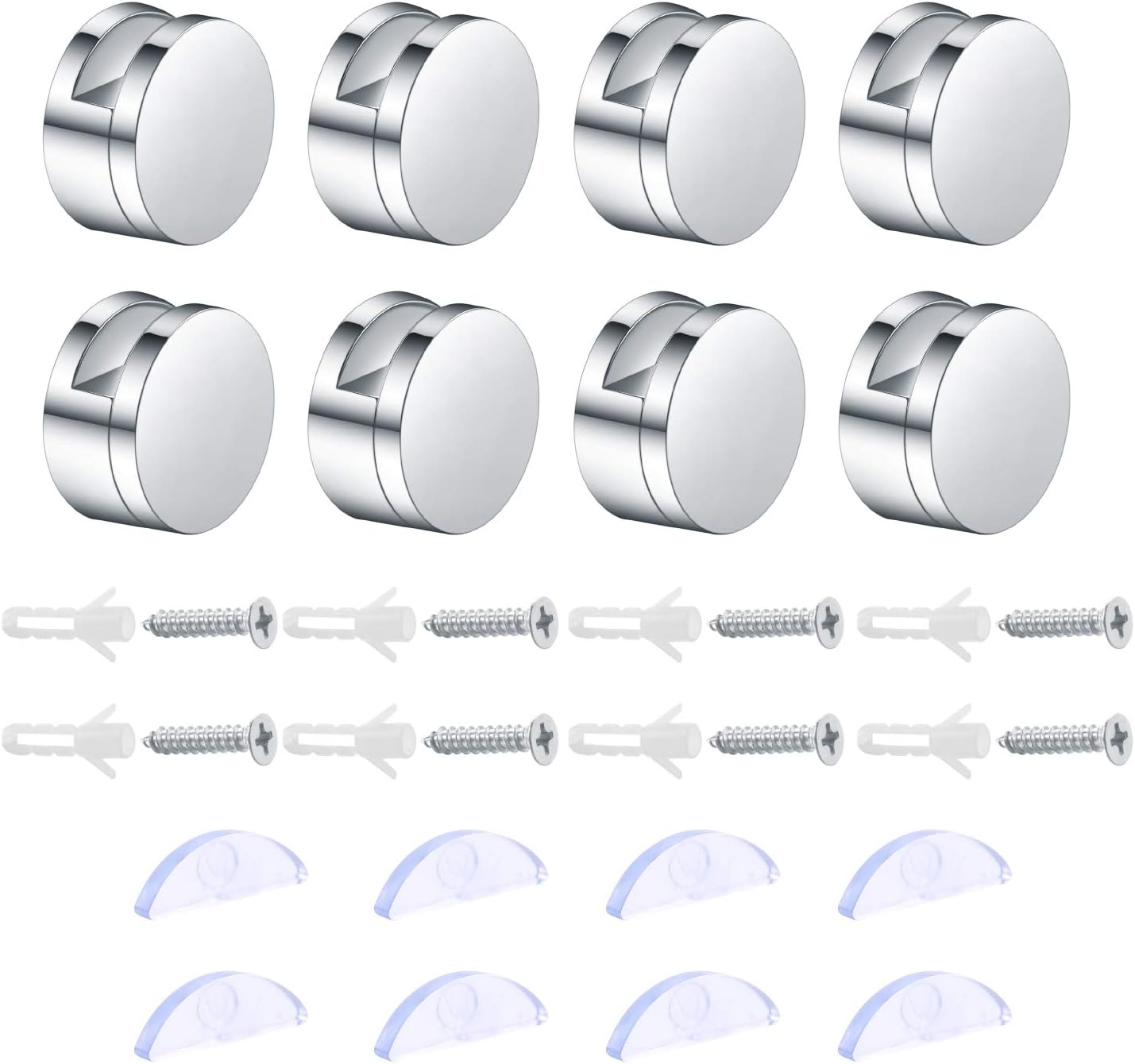 8PCS Bathroom Mirror Clips, Zinc Alloy Round Glass Fixings Clamp, Wall
