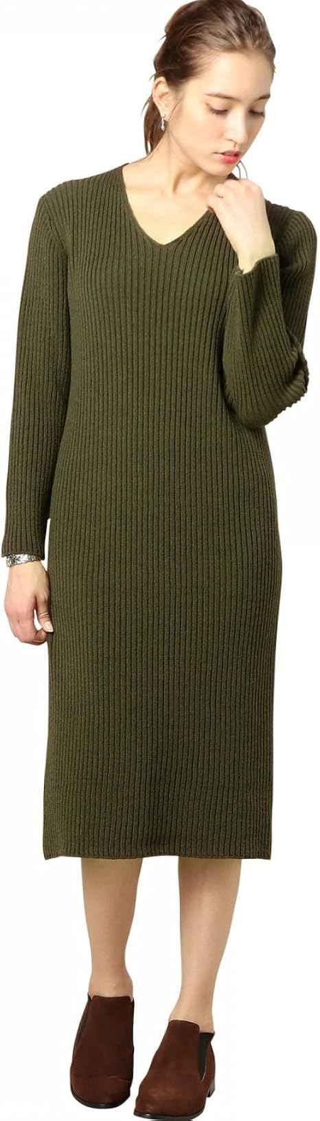 Amazon Co Jp ビューティ ユース ユナイテッドアローズ Beauty Youth United Arrows By リブvネック ニットワンピース Olive 67 フリー 服 ファッション小物