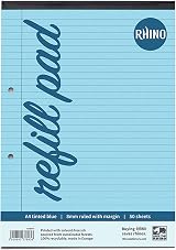 Rhino A4 Refill Pad 100 Pages 8mm Blue Lined Dyslexia SEN Office School