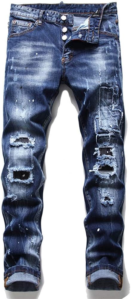 Männer zerrissene Jeans dünn mit den Löchern Denim Hosen Hosen 2021