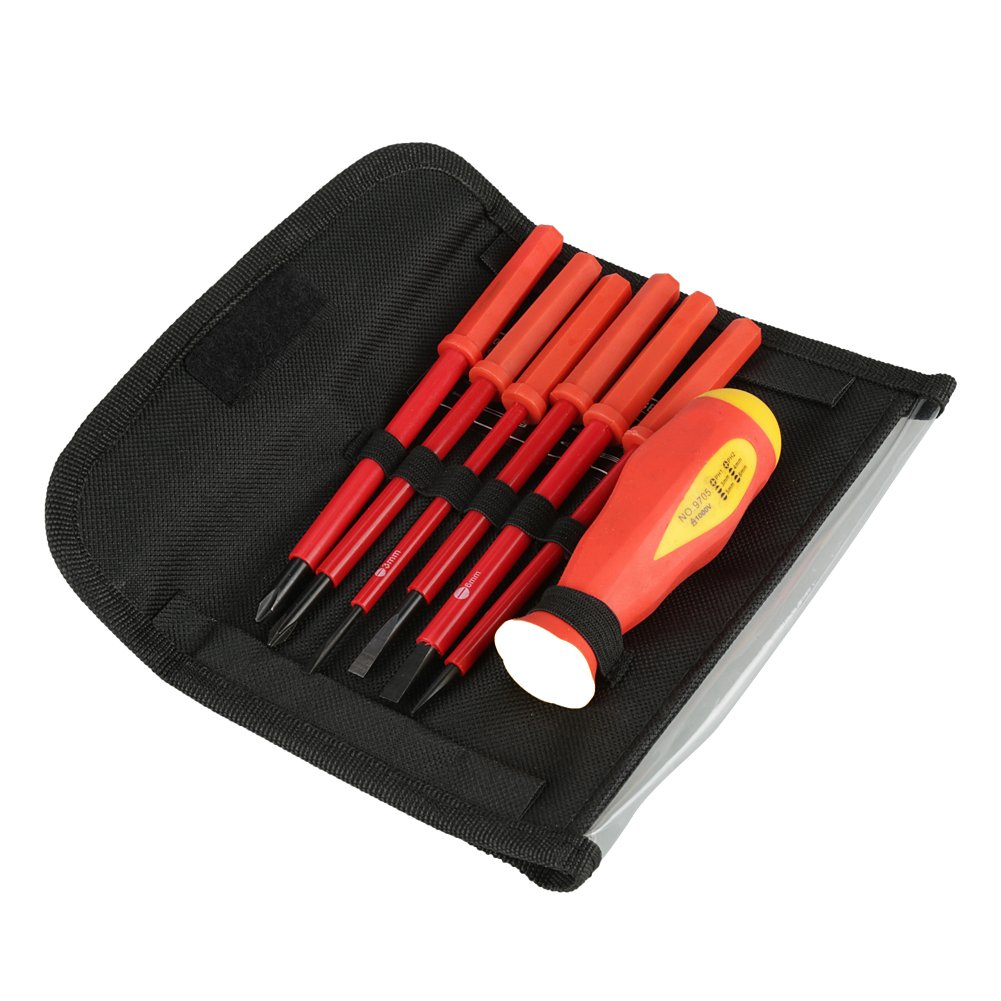 Screwdrivers Set, 7Pcs/Set Slot/Cross CRV Multifunction Insulated Screwdrivers Electrician Magnetic Screwdrivers and Rod Kit
