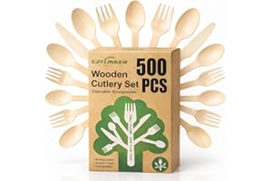 (500 Count) Disposable Wooden Cutlery Set - Alternative to Plastic, Eco Friendly, Biodegradable, Compostable Cutlery Set - 25