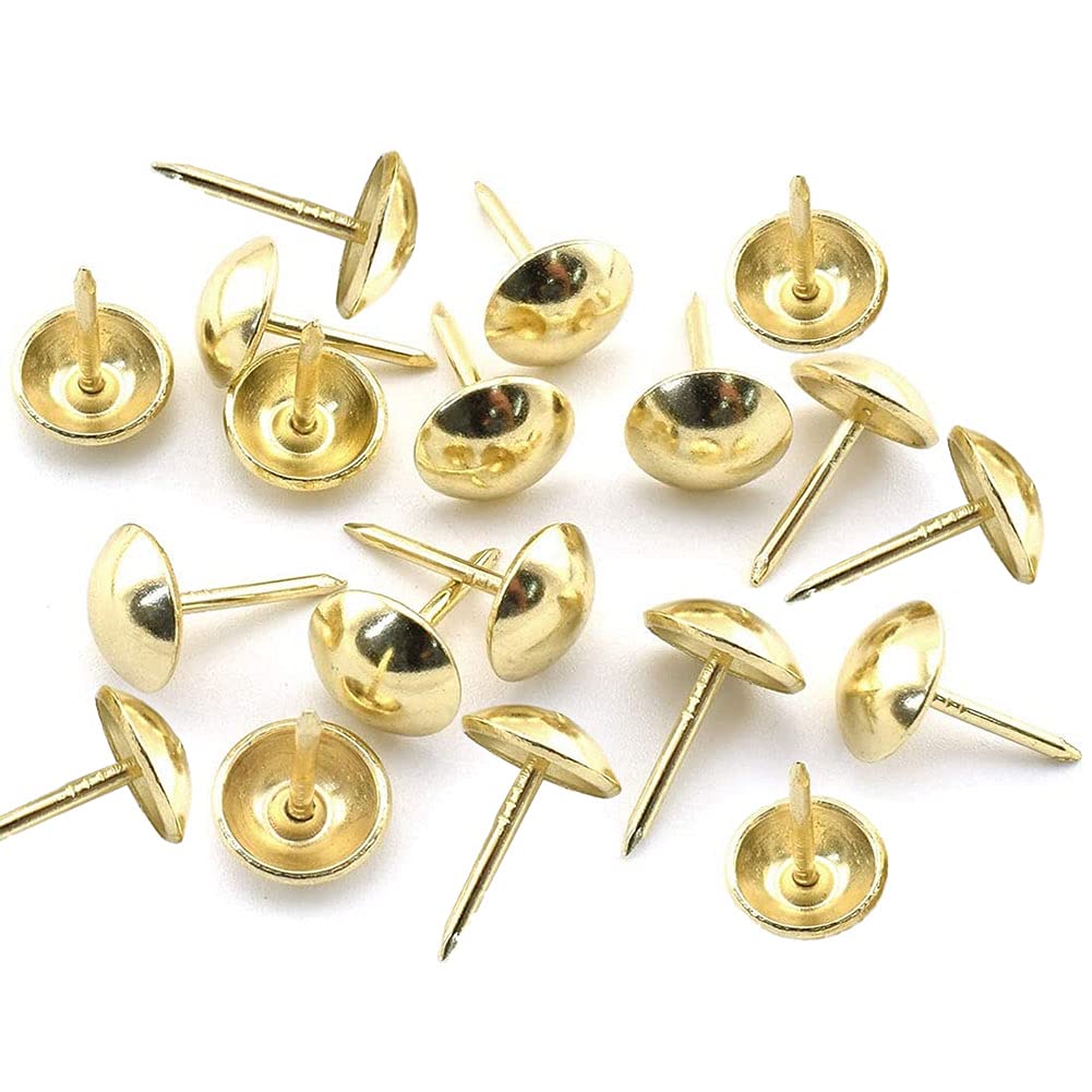 Upholstery Tacks 100pcs 7/16" Antique Round Head Furniture Nails Decoration Thumb Pushpins for Upholstered Furniture,Cork Board,DIY Projects,Home Decor (Gold)