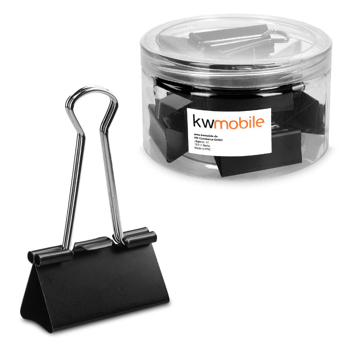 kwmobile Set of Binder Clips (50 Pack) - Medium Paper Clamps Foldback Clips for Office Stationary, Printer Paper - 32mm Size (Black)