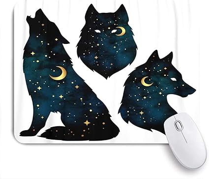 Amazon Niesikklaマウスパッド 三日月と星のオオカミのシルエットのセット分離ステッカー印刷またはタトゥー ゲーミング オフィス最適 高級感 おしゃれ 防水 耐久性が良い 滑り止めゴム底 ゲーミングなど適用 用ノートブックコンピュータマウスマット Niesikkla