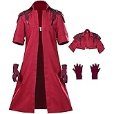 Mens Retro Trench Steampunk Tailcoat Costume with Gloves Red Long Coat