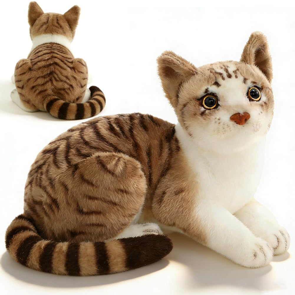 KAOVCXR Cat Plush Soft Toys, Cat Stuffed Animal Plush Simulation Cute Realistic Doll, Pillow Soothing Hugging Sleeping, Birthday Gifts Present Party Favors For Boys And Girls, 26cm