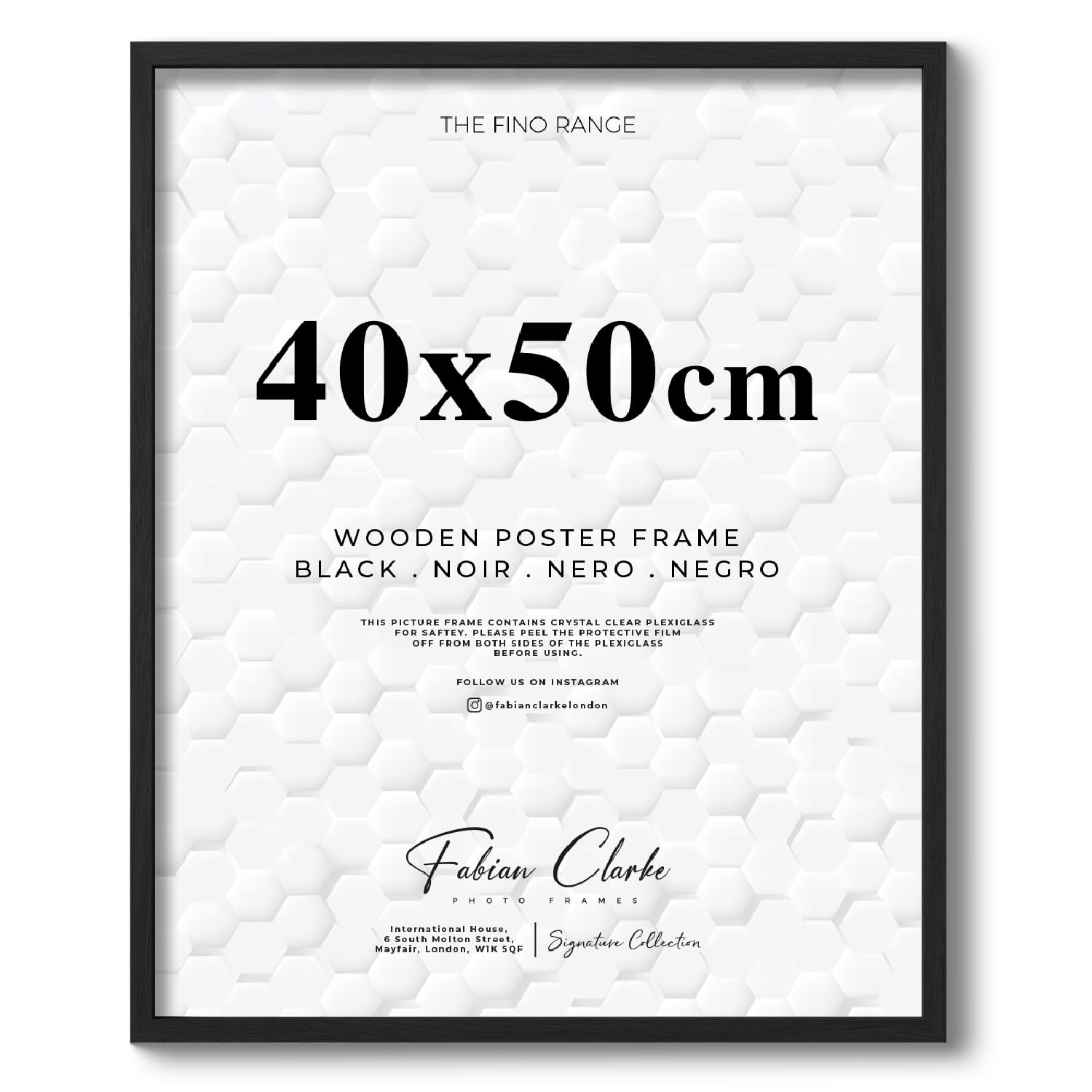 Thin Wooden Picture Frame for Posters Poster Prints and Photos with Plexiglass Front For Safety Hang on the Wall in Portrait or Landscape Ideal for Interior Design (40x50cm, Black)