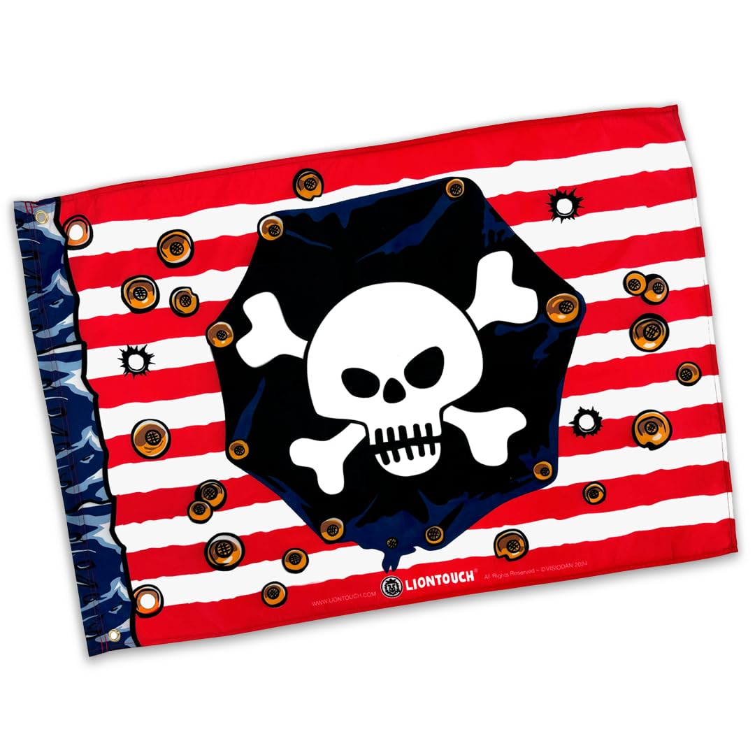 Liontouch Pirate Flag - Captain Red Stripe - 100 x 70 cm | Children's Toy for Indoor & Outdoor Pretend Play with Red & White Stripes & Skull | Kid’s Adventure Accessory for Sailing the Caribbean
