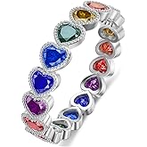 MBSUUH Chakra Ring 925 Sterling Silver Heart 7 Colorful Cubic Zirconia Chakra Rainbow Ring for Women Valentine's Day Presents