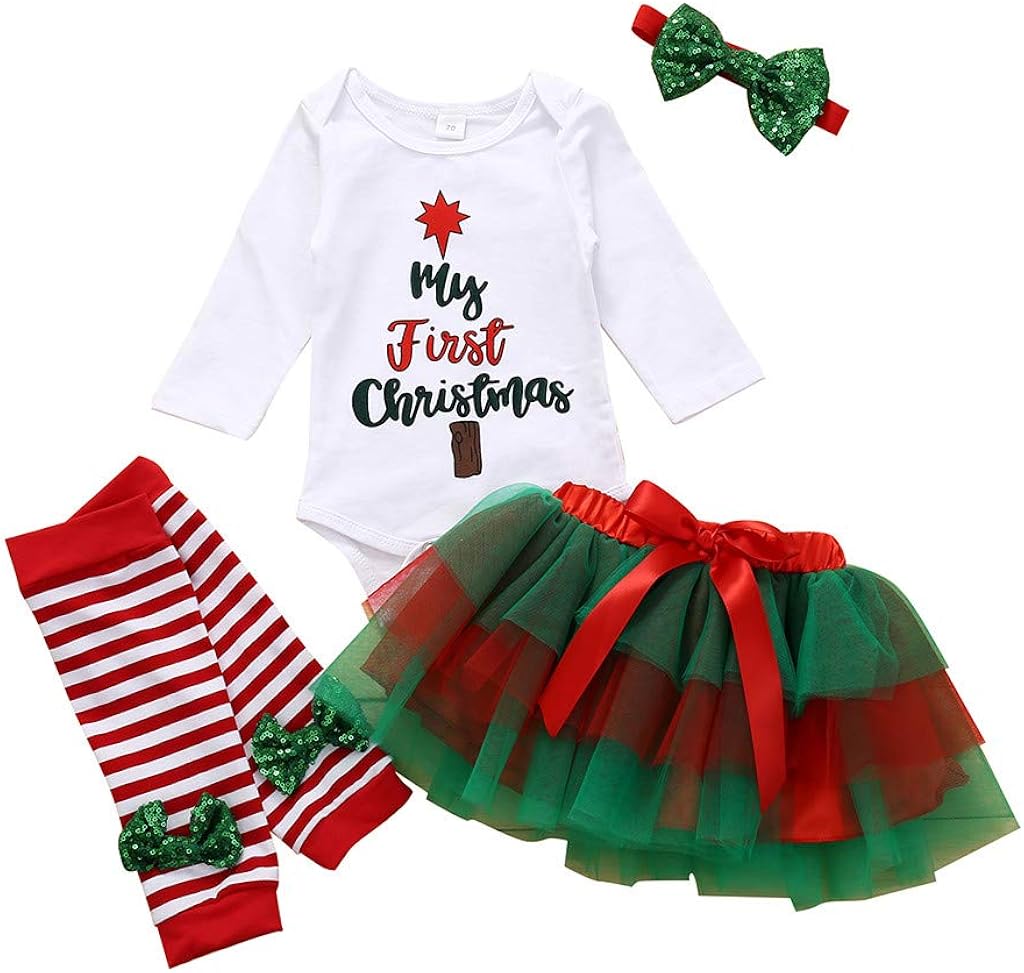 Bandeaux Elyseeseny 4pc Ensemble Bebe Fille Noel 0 3 6 9 12 18 24 Mois 1er Noel Body Tutu Jupe Jambiere Deguisement Noel Vetement Bebe 0 1 2 An Costume Ensembles Bebe