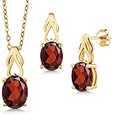 Gem Stone King Gemstone Birthstone Pendant and Earrings Jewelry Set for Women | 18K Yellow Gold Plated Silver | Oval 9X7MM | 18 Inch Chain | Fine Jewelry Gifts